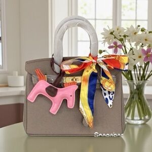 New Elegant Tan Pebbles Leather Satchel Crossbody Handbag Scarf/Pony 25CM